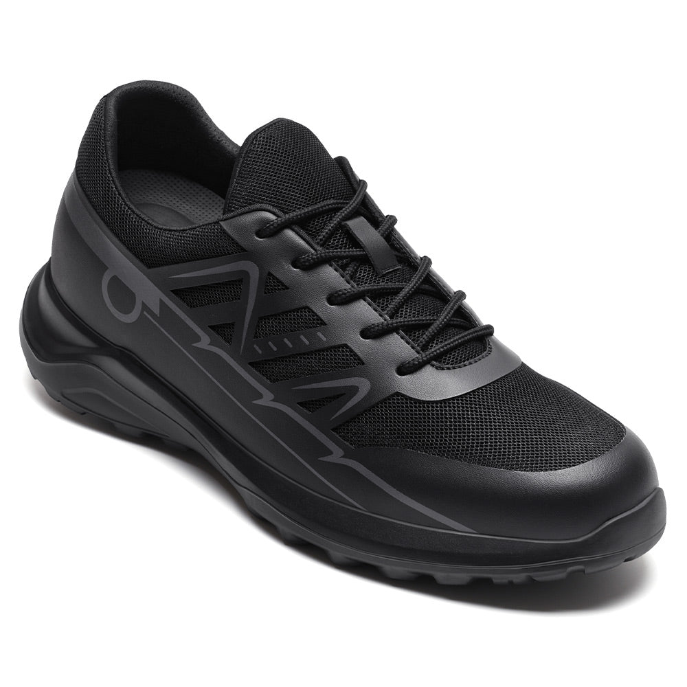 8CM / 3.15 Inches CMR CHAMARIPA Men's Hidden Heel Shoes | Black Mesh Elevator Sneakers