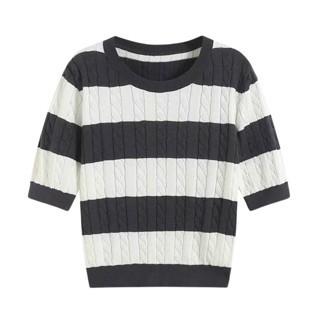Cavallo  Crew Neck Cable Knit Striped T-Shirt