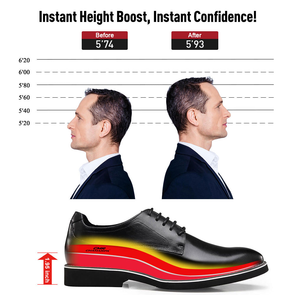 5 CM / 1.95 Inches - CMR CHAMARIPA Elevator Derby Shoes For Men Black Leather Derby Make You Taller