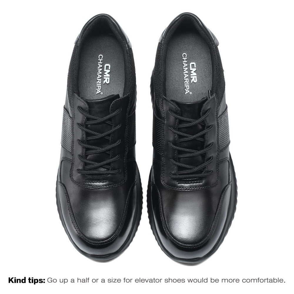 10 CM/3.94 Inches CMR CHAMARIPA Men's Black Elevator Sneakers - Genuine Leather Shoes for 10cm Height Increase