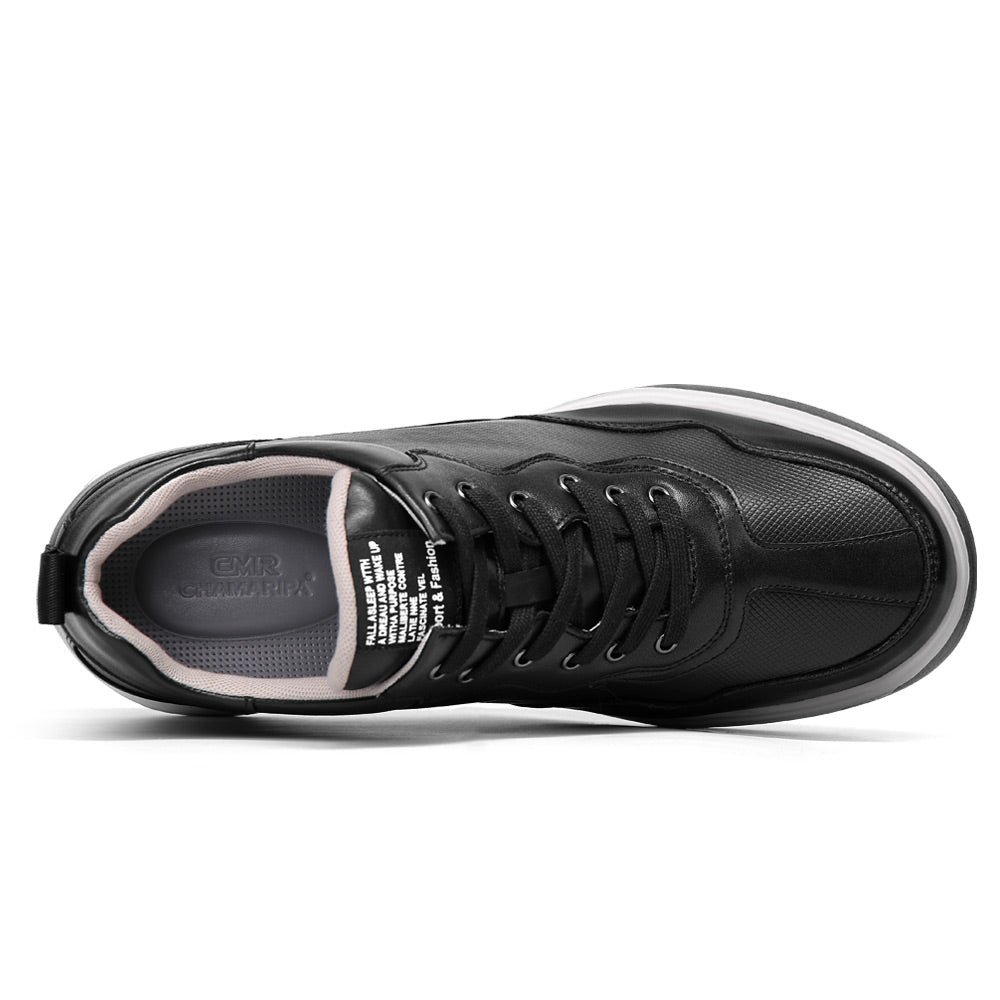 11CM / 4.33 Inches CMR CHAMARIPA Elevator Shoes - Elevate Your Style with Casual Height Increasing Elevator Shoes - Black Leather Tall Men's Shoes