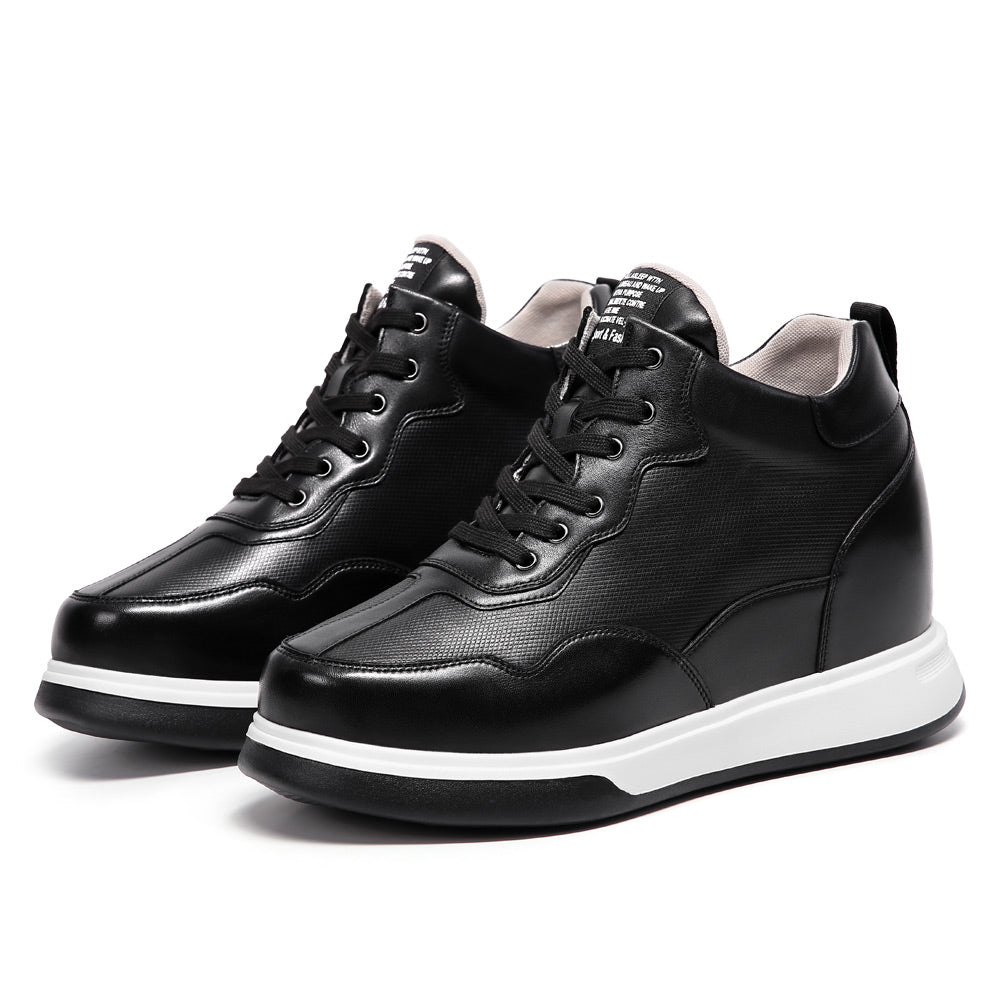 11CM / 4.33 Inches CMR CHAMARIPA Elevator Shoes - Elevate Your Style with Casual Height Increasing Elevator Shoes - Black Leather Tall Men's Shoes