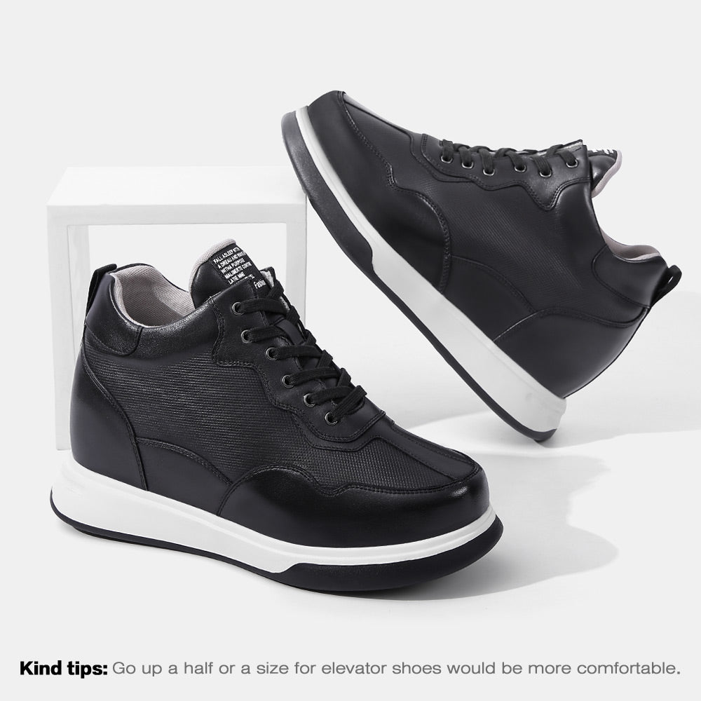 11CM / 4.33 Inches CMR CHAMARIPA Elevator Shoes - Elevate Your Style with Casual Height Increasing Elevator Shoes - Black Leather Tall Men's Shoes