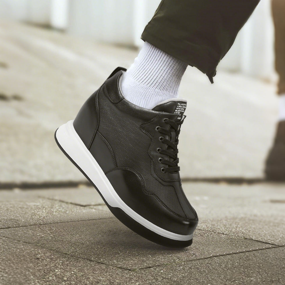 11CM / 4.33 Inches CMR CHAMARIPA Elevator Shoes - Elevate Your Style with Casual Height Increasing Elevator Shoes - Black Leather Tall Men's Shoes