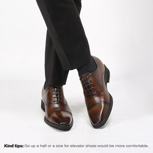 8CM / 3.15 Inches - CMR CHAMARIPA Height Increasing Elevator Shoes For Men High Heel Men Dress Shoes Brogue Oxford In Brown