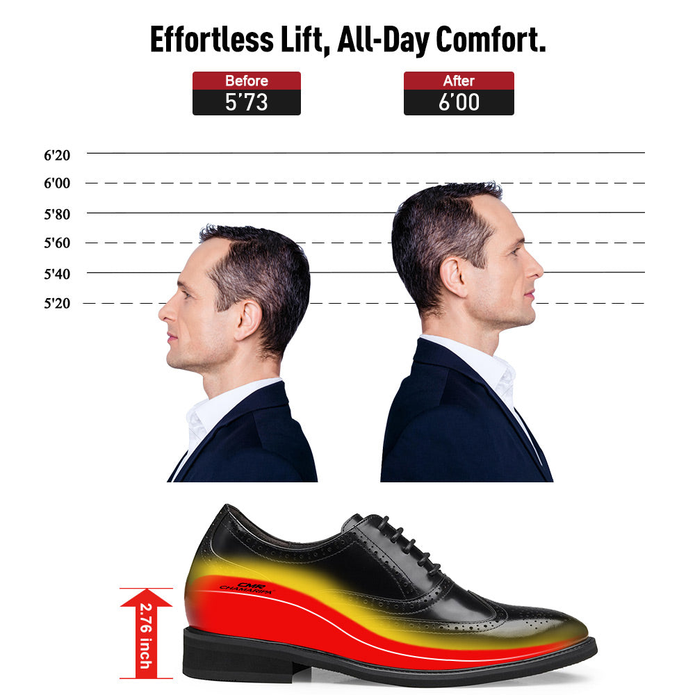 8CM/3.15 Inches - CMR CHAMARIPA Men's Elevator Shoes Men's High Heel Dress Shoes Black Leather Oxford Brogues