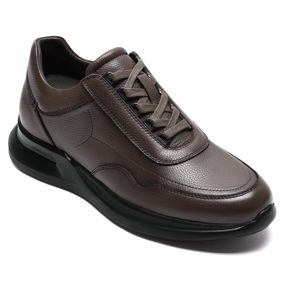 8CM / 3.15 Inches CMR CHAMARIPA Men's Height Increasing Shoes | Coffee Leather Casual Elevator Sneakers