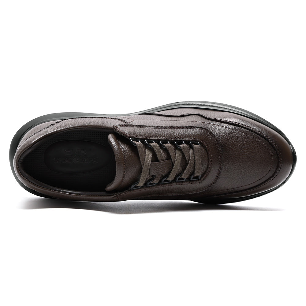 8CM / 3.15 Inches CMR CHAMARIPA Men's Height Increasing Shoes | Coffee Leather Casual Elevator Sneakers