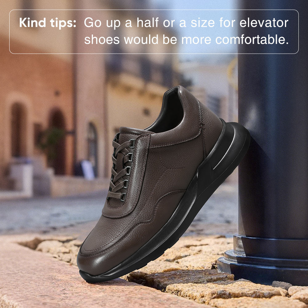 8CM / 3.15 Inches CMR CHAMARIPA Men's Height Increasing Shoes | Coffee Leather Casual Elevator Sneakers