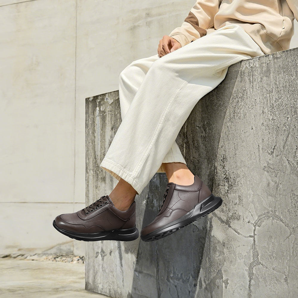 8CM / 3.15 Inches CMR CHAMARIPA Men's Height Increasing Shoes | Coffee Leather Casual Elevator Sneakers