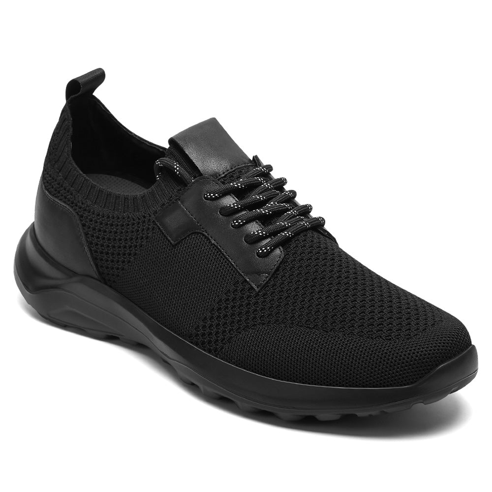 7CM / 2.76 Inches CMR CHAMARIPA Men's Invisible Height Increase Shoes | Black Knit Casual Sports Shoes