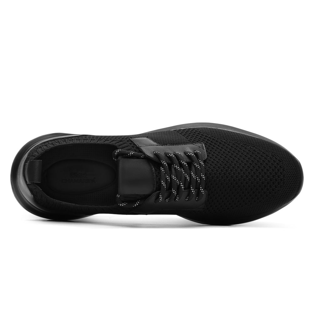 7CM / 2.76 Inches CMR CHAMARIPA Men's Invisible Height Increase Shoes | Black Knit Casual Sports Shoes