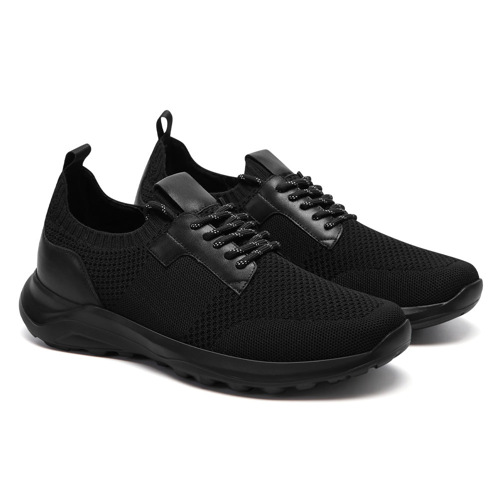 7CM / 2.76 Inches CMR CHAMARIPA Men's Invisible Height Increase Shoes | Black Knit Casual Sports Shoes