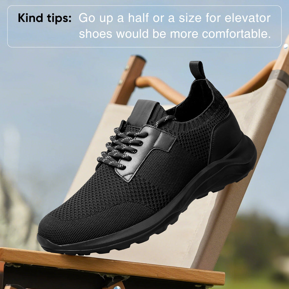 7CM / 2.76 Inches CMR CHAMARIPA Men's Invisible Height Increase Shoes | Black Knit Casual Sports Shoes