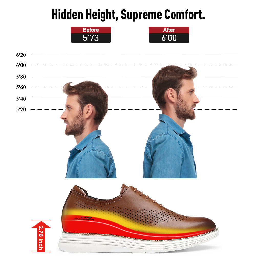 7CM / 2.76 Inches CMR CHAMARIPA Elevator Oxfords for Men - Discreet Lift Dress Shoes