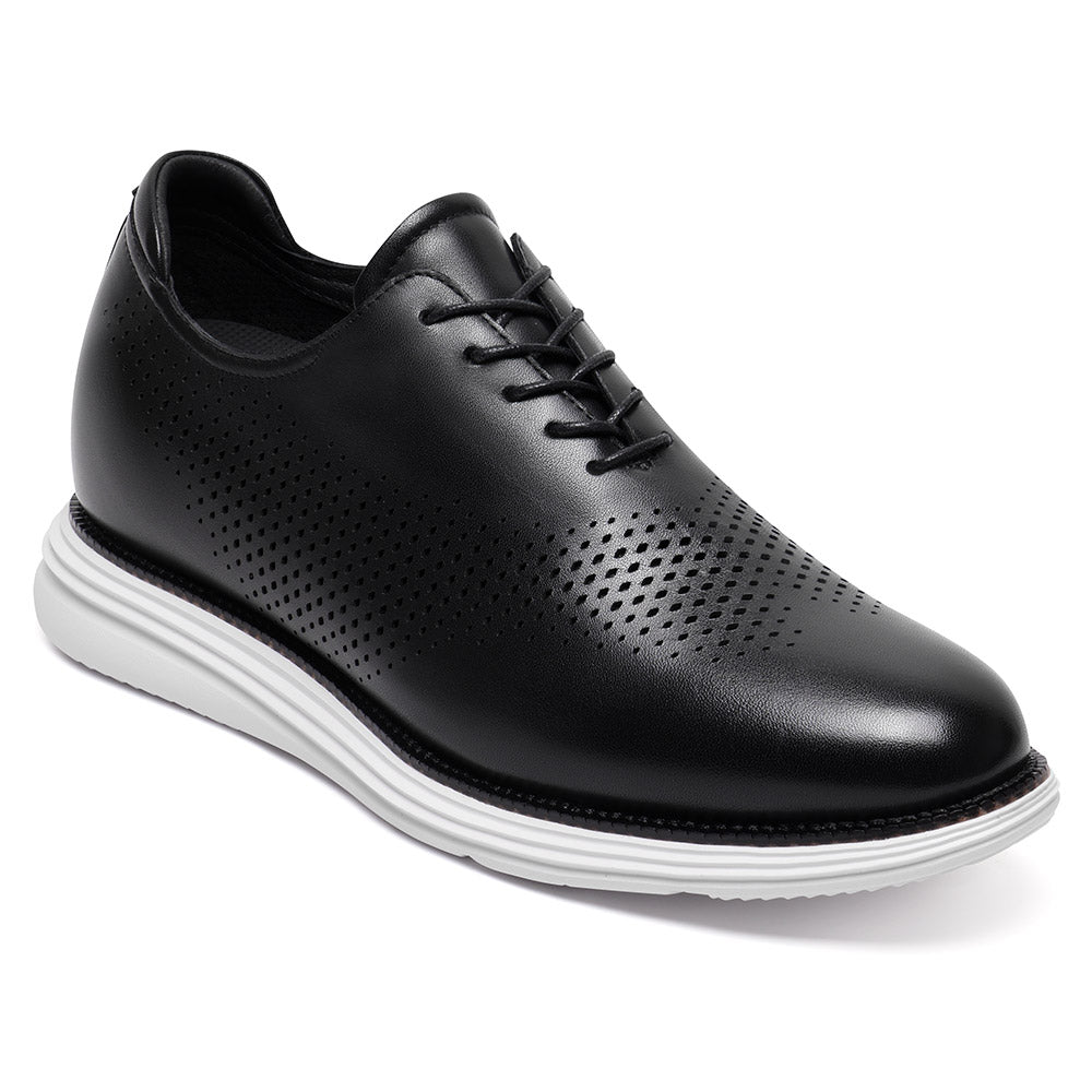 7CM / 2.76 Inches CMR CHAMARIPA Men's Elevator Height Increasing Shoes | Black Leather Business Casual Oxford