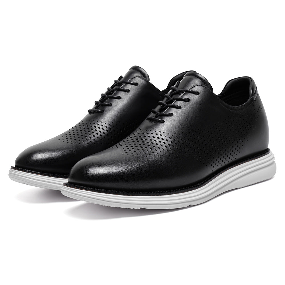 7CM / 2.76 Inches CMR CHAMARIPA Men's Elevator Height Increasing Shoes | Black Leather Business Casual Oxford