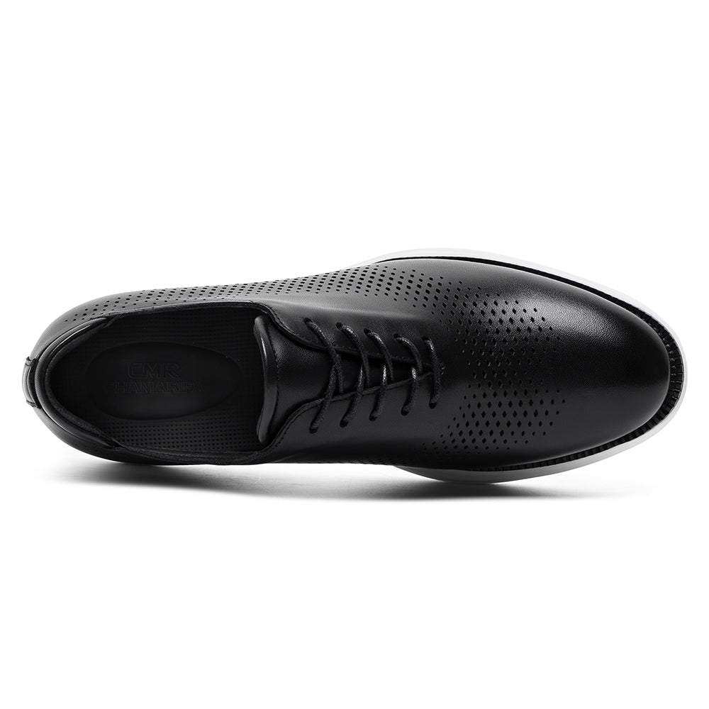7CM / 2.76 Inches CMR CHAMARIPA Men's Elevator Height Increasing Shoes | Black Leather Business Casual Oxford