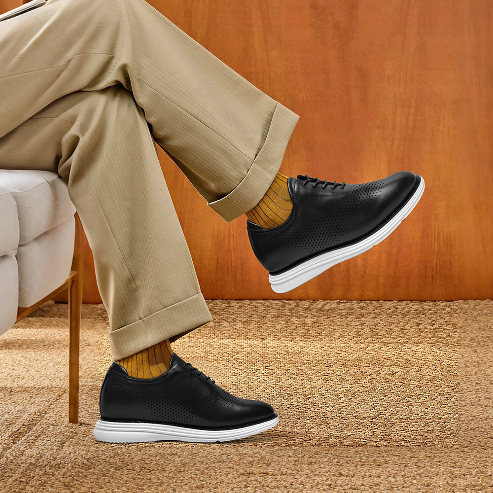 7CM / 2.76 Inches CMR CHAMARIPA Men's Elevator Height Increasing Shoes | Black Leather Business Casual Oxford