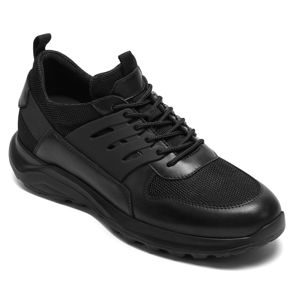 7CM / 2.76 Inches CMR CHAMARIPA Elevator Sneakers For Men - Black Breathable Knit Raised Shoes