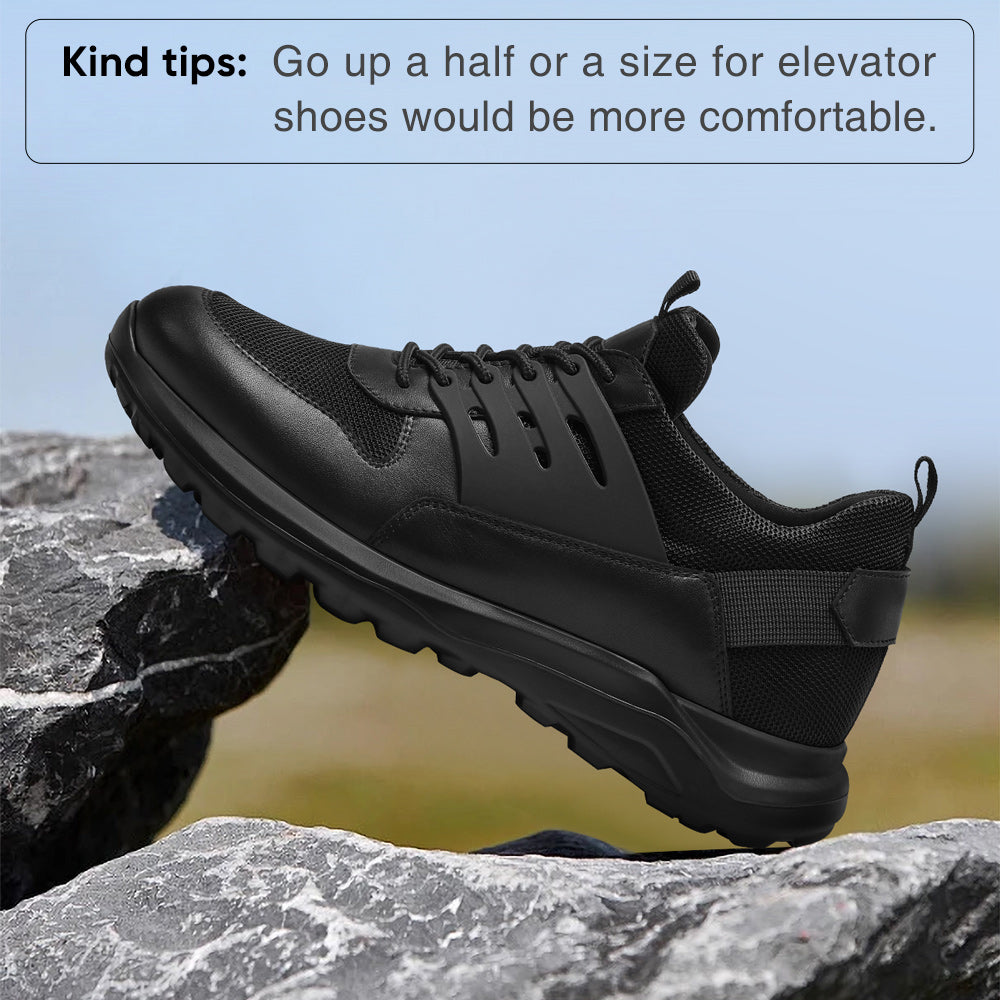 7CM / 2.76 Inches CMR CHAMARIPA Elevator Sneakers For Men - Black Breathable Knit Raised Shoes