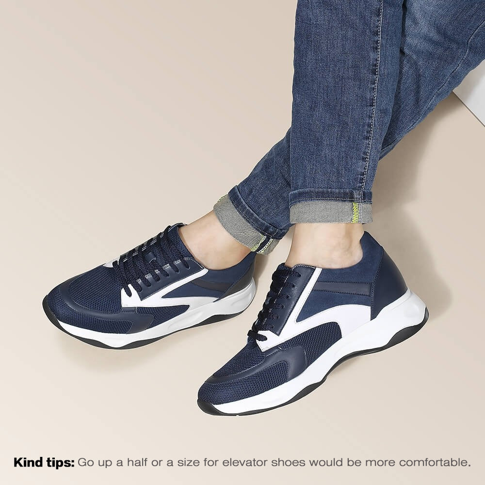 8CM / 3.15 Inches CMR CHAMARIPA Men's Raised Shoes: Elevate Your Height in Style with Breathable Blue Sneakers