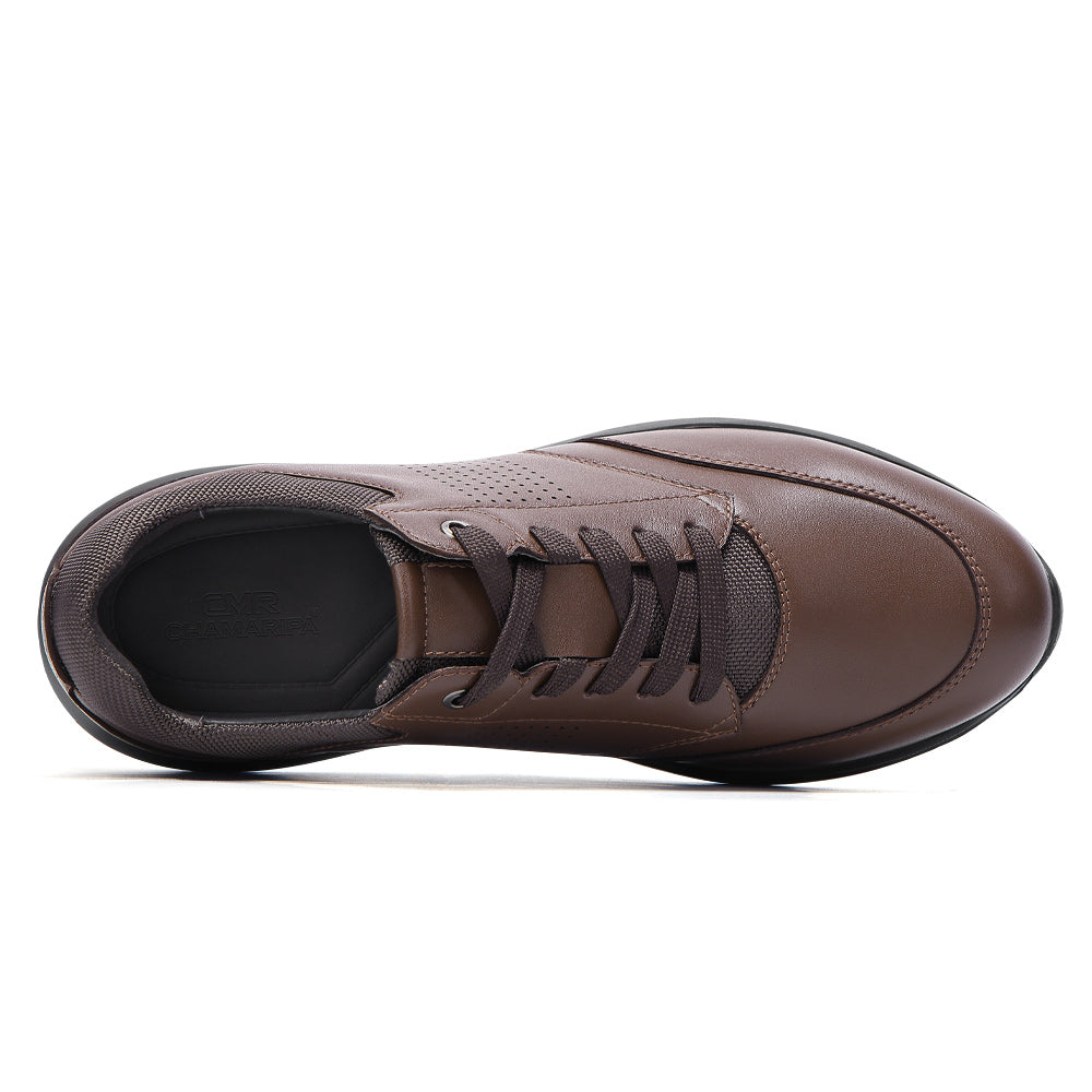 7CM / 2.76 Inches CMR CHAMARIPA Men's Height Increasing Shoes - Red Brown Leather Casual Shoes