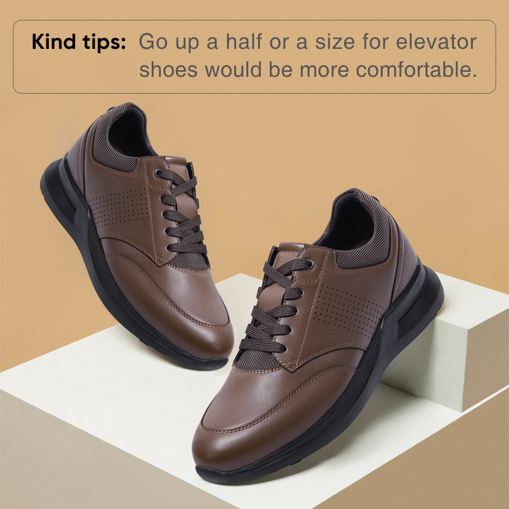 7CM / 2.76 Inches CMR CHAMARIPA Men's Height Increasing Shoes - Red Brown Leather Casual Shoes