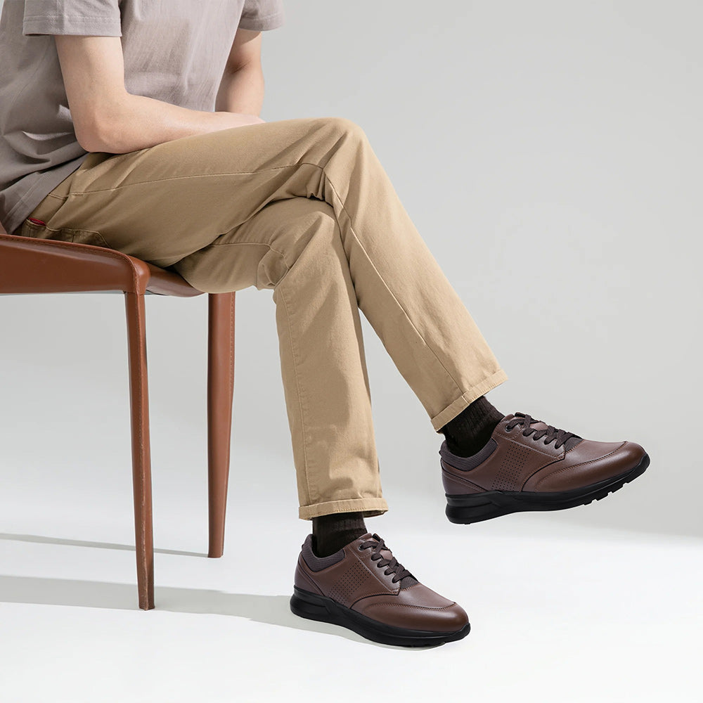 7CM / 2.76 Inches CMR CHAMARIPA Men's Height Increasing Shoes - Red Brown Leather Casual Shoes