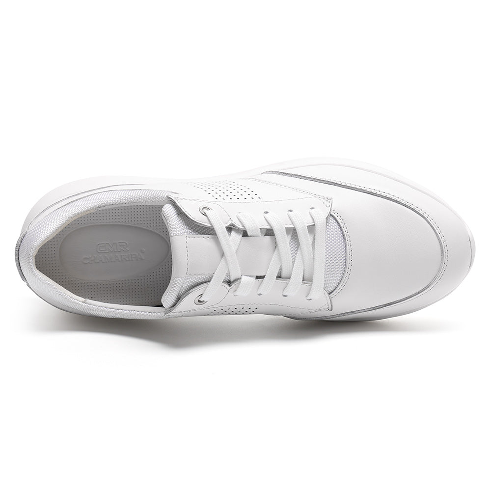 7CM / 2.76 Inches CMR CHAMARIPA Height Increasing Shoes For Men | White Leather Casual Sneakers