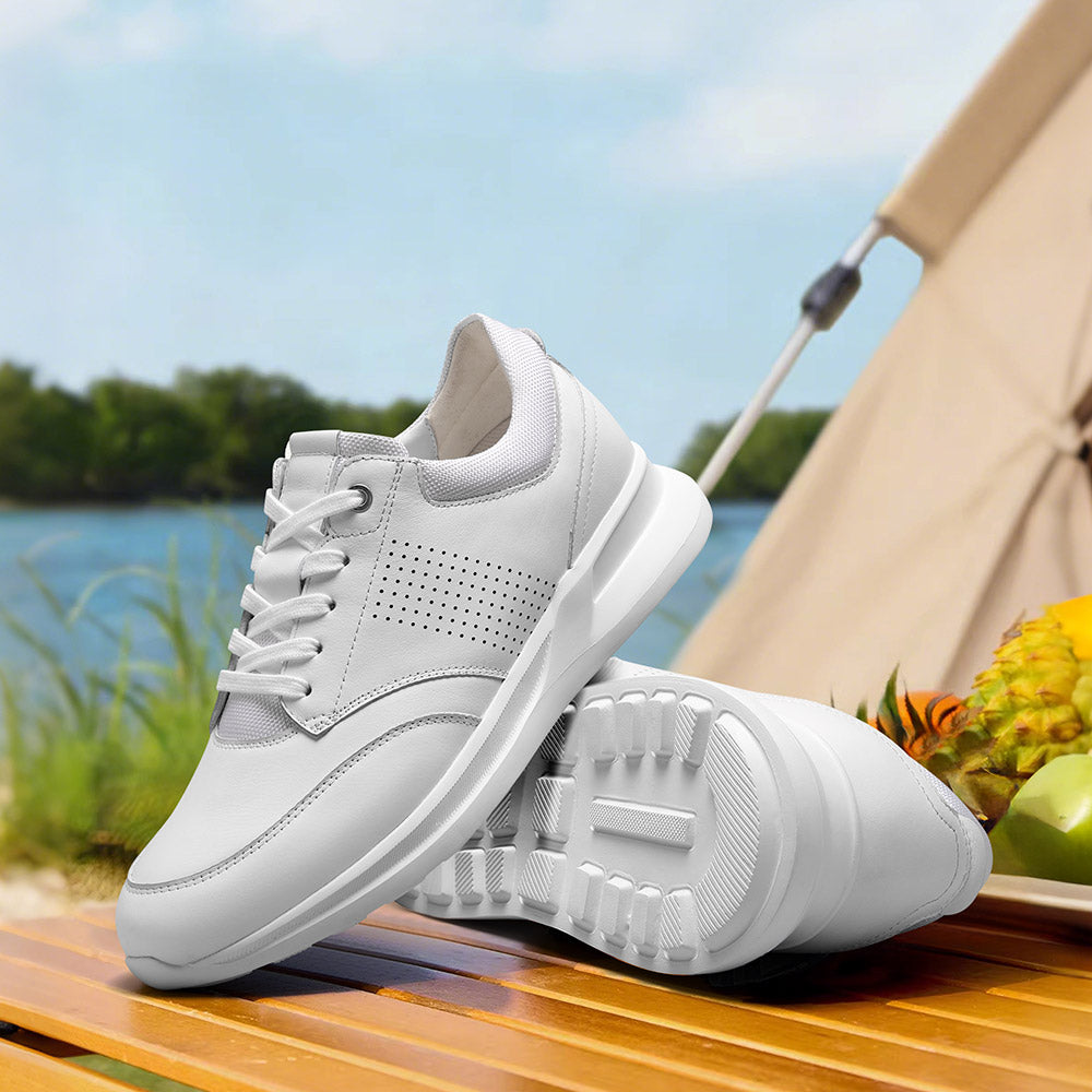 7CM / 2.76 Inches CMR CHAMARIPA Height Increasing Shoes For Men | White Leather Casual Sneakers