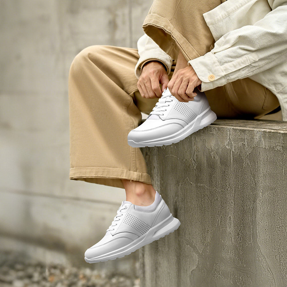 7CM / 2.76 Inches CMR CHAMARIPA Height Increasing Shoes For Men | White Leather Casual Sneakers