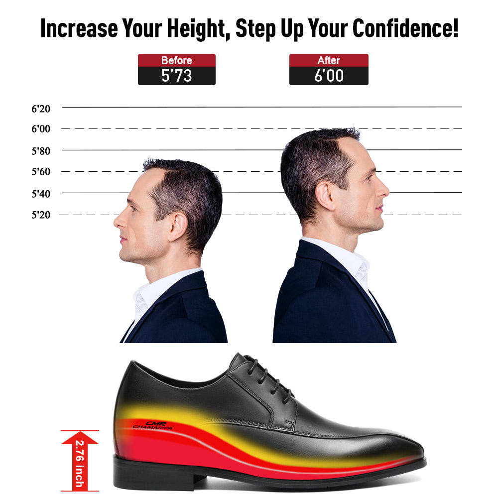 7 CM/2.76 Inches CMR CHAMARIPA Black Calfskin Derby Shoes