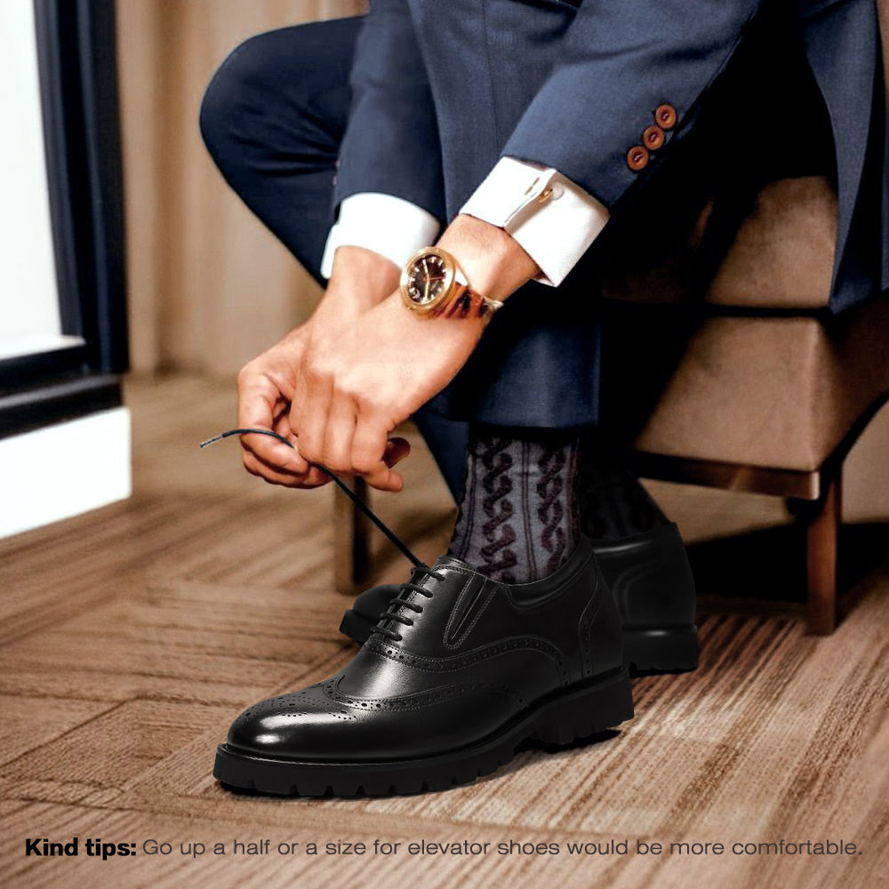 8 CM/3.15 Inches CMR CHAMARIPA Men's Height-Enhancing Black Leather Oxford Shoes