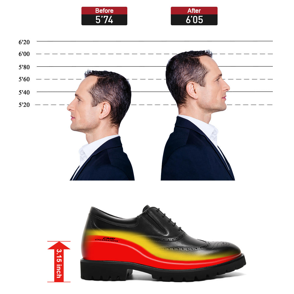 8 CM/3.15 Inches CMR CHAMARIPA Men's Height-Enhancing Black Leather Oxford Shoes