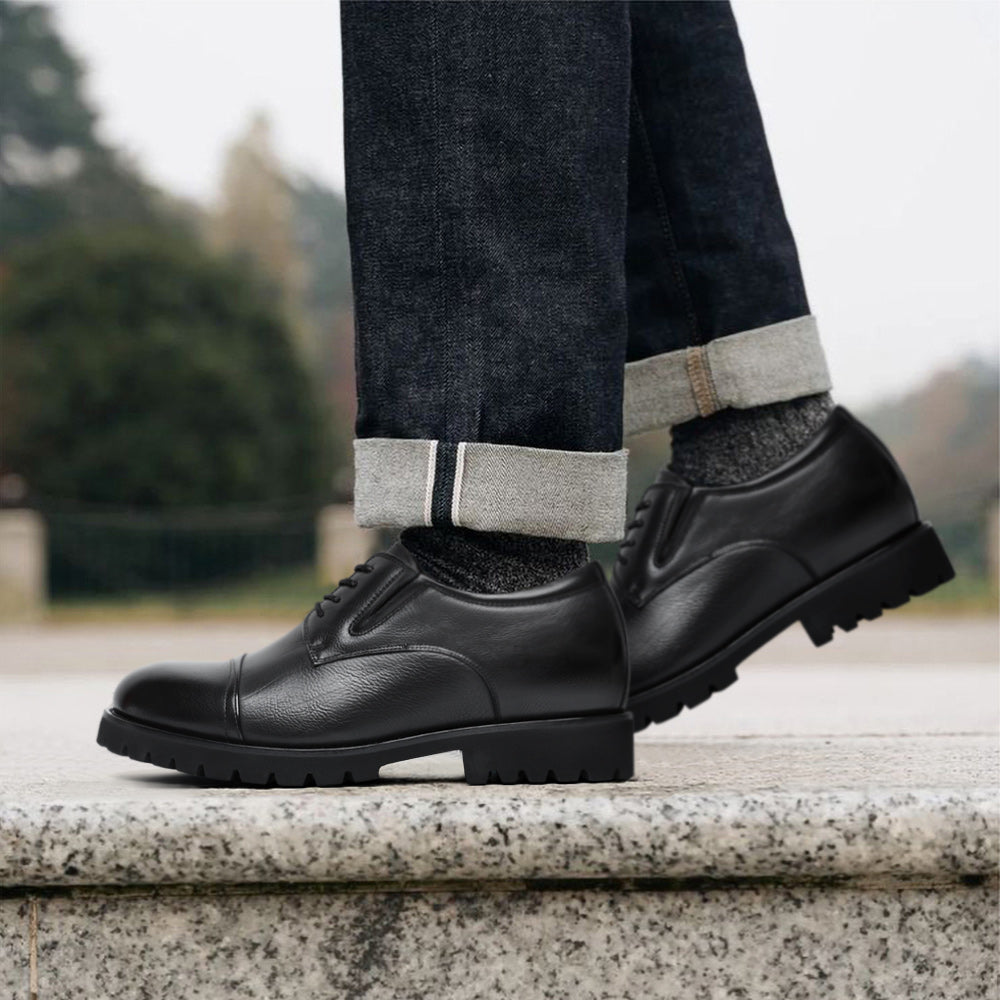 8CM / 3.15 Inches CMR CHAMARIPA Men's Height Increasing Formal Shoes | Black Leather Business Derby Shoes