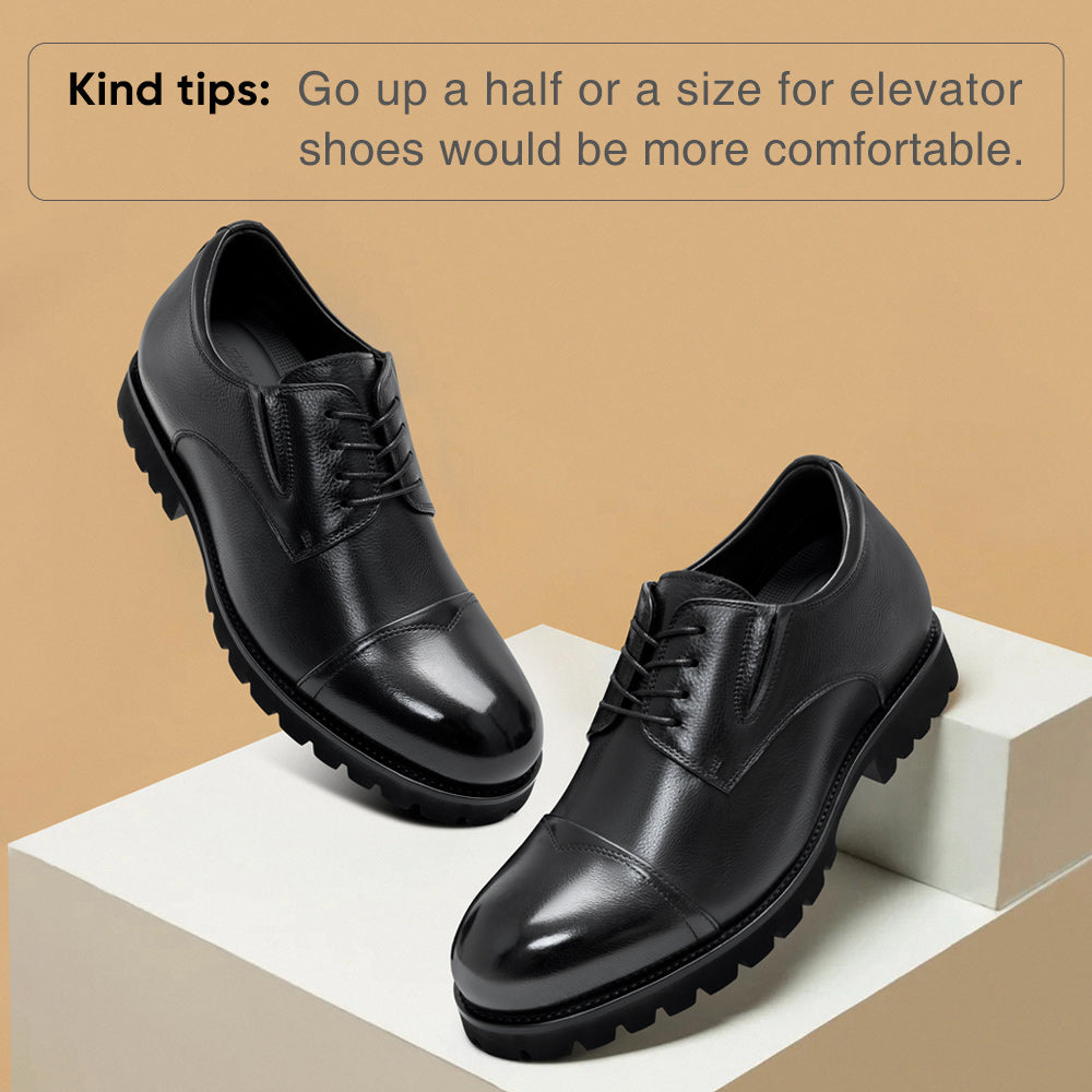 8CM / 3.15 Inches CMR CHAMARIPA Men's Height Increasing Formal Shoes | Black Leather Business Derby Shoes