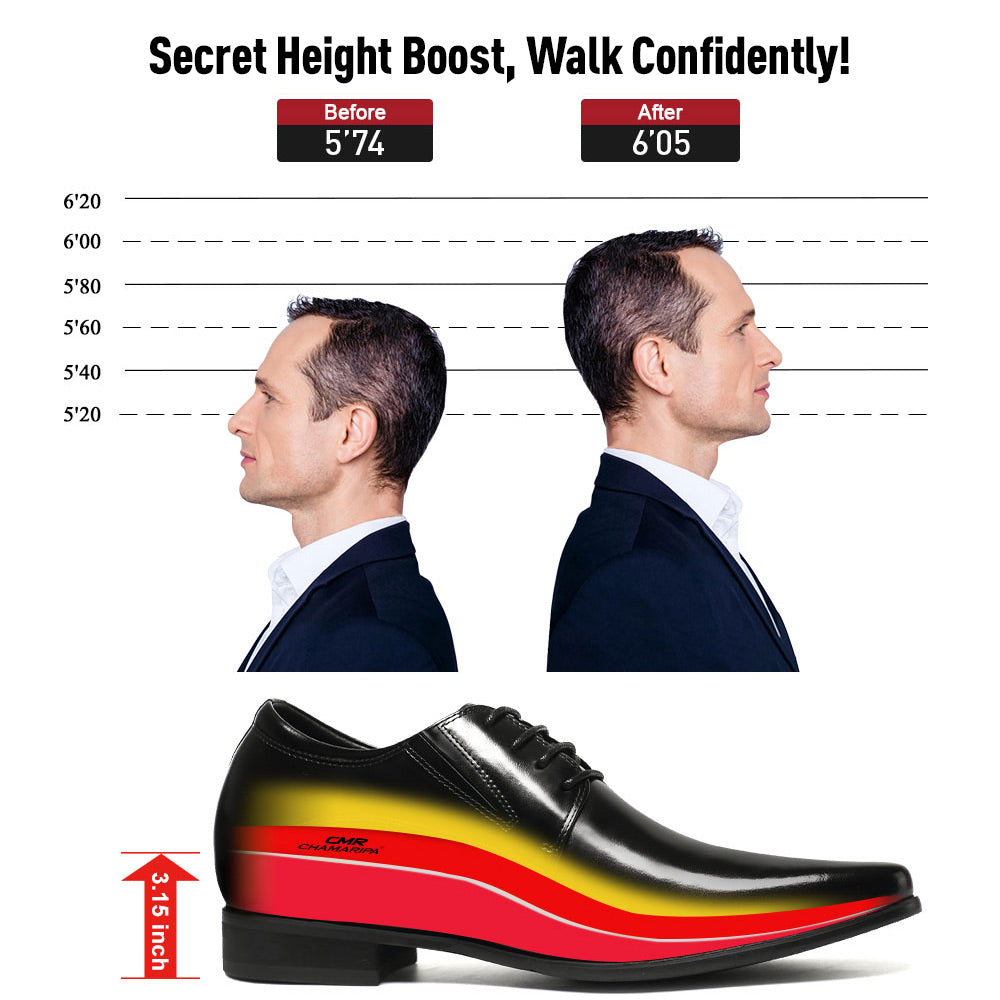 8 CM / 3.15 Inches CMR CHAMARIPA Formal Height Increasing Shoes High Heel Men Dress Shoes