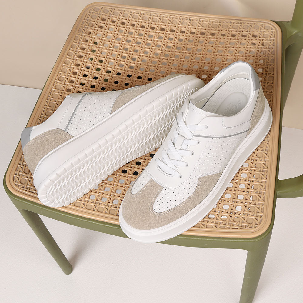7 CM / 2.76 Inches CMR CHAMARIPA Elevator Sneakers For Men | White Leather GAT-Style Sneakers