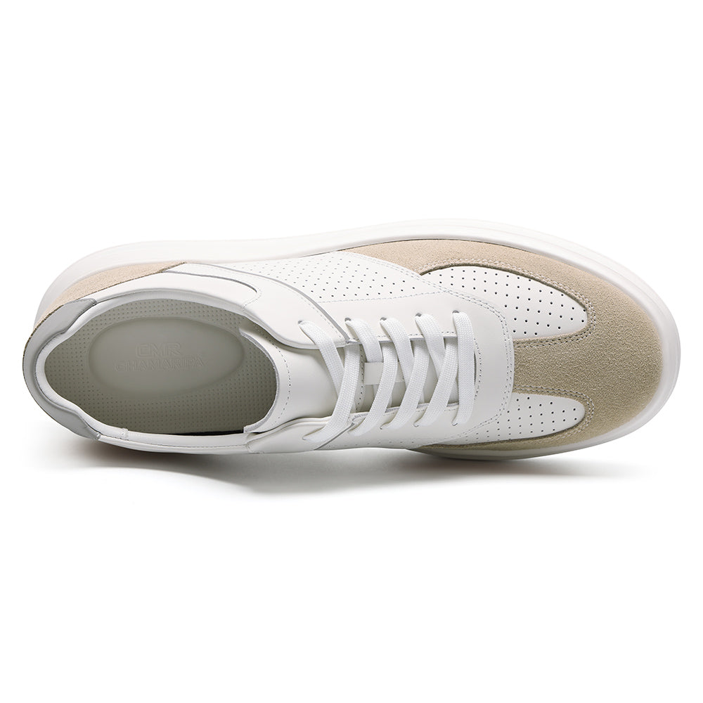 7 CM / 2.76 Inches CMR CHAMARIPA Elevator Sneakers For Men | White Leather GAT-Style Sneakers