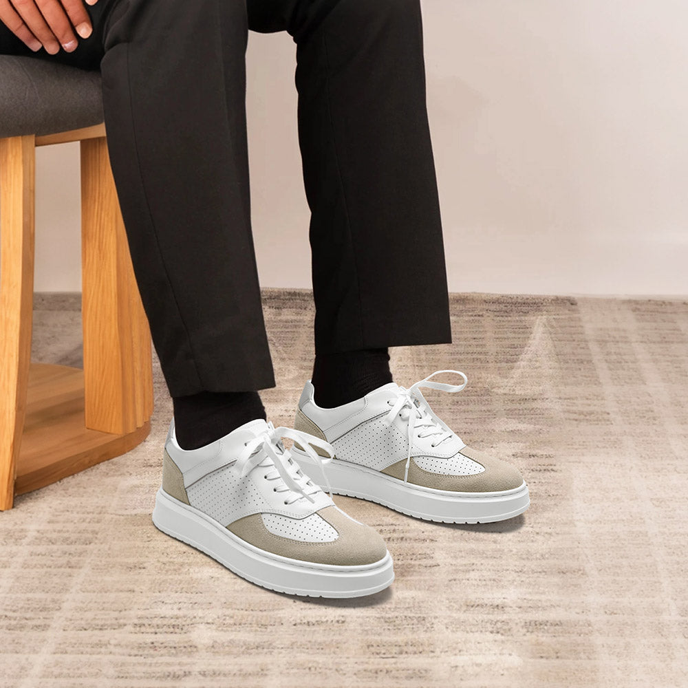 7 CM / 2.76 Inches CMR CHAMARIPA Elevator Sneakers For Men | White Leather GAT-Style Sneakers