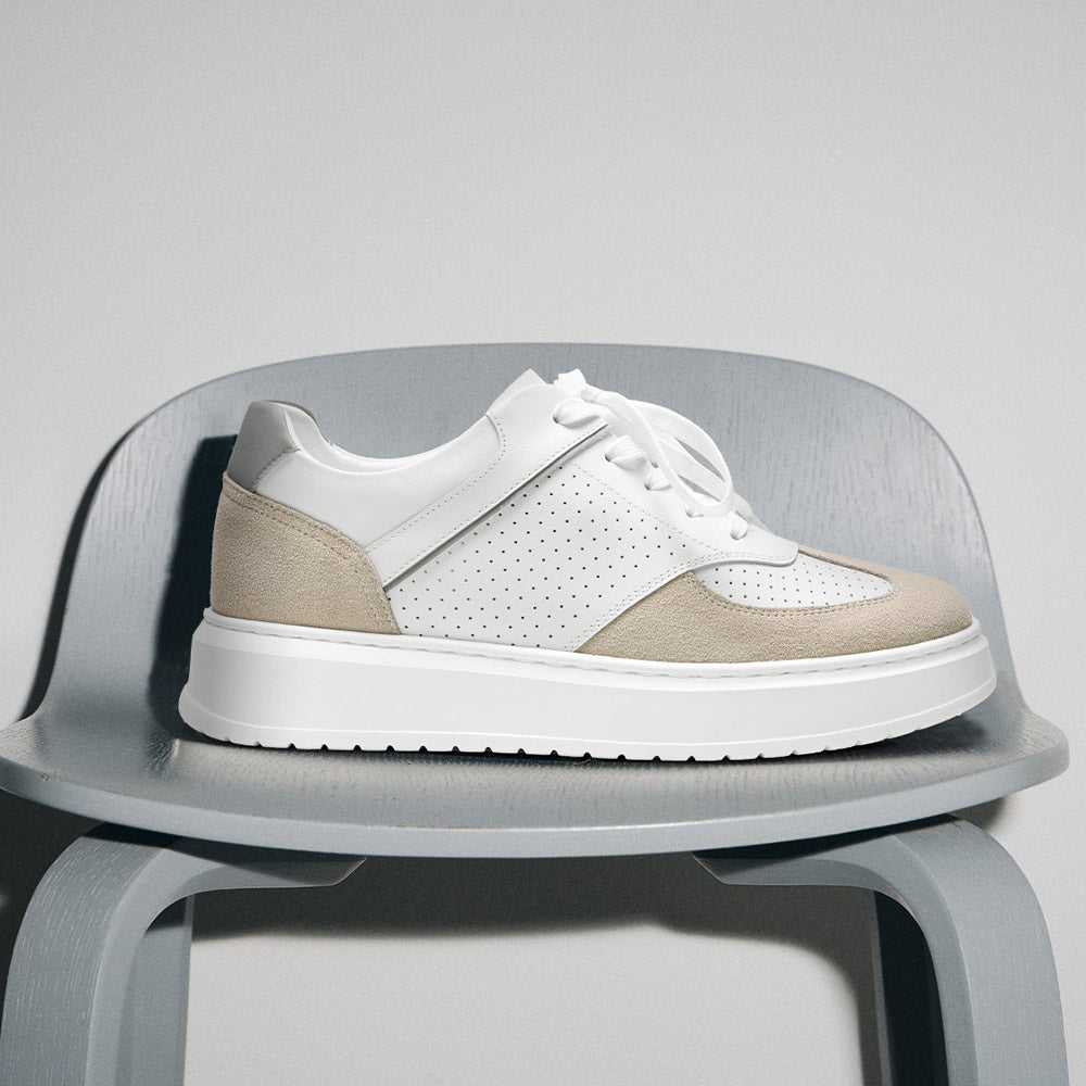 7 CM / 2.76 Inches CMR CHAMARIPA Elevator Sneakers For Men | White Leather GAT-Style Sneakers
