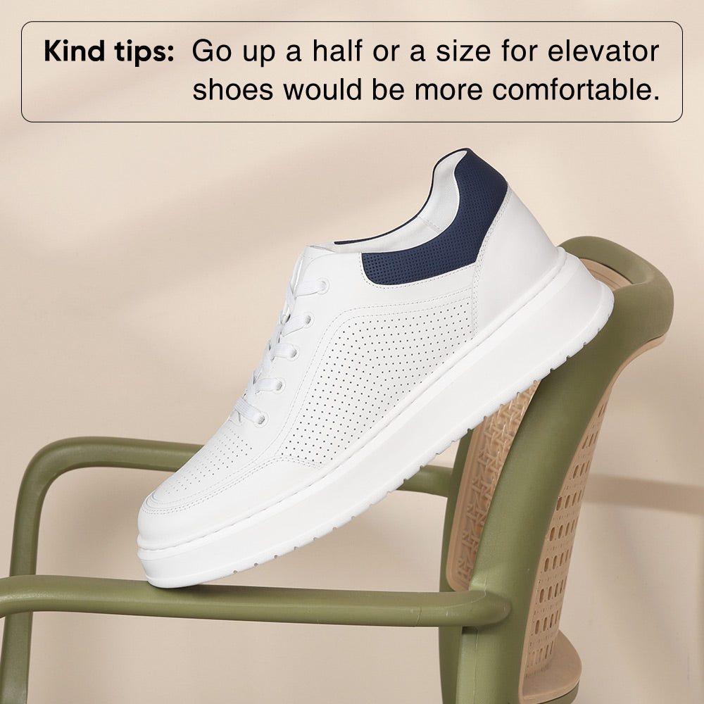 7 CM / 2.76 Inches CMR CHAMARIPA Height Increasing Sneakers Men | White Leather Breathable Sneakers