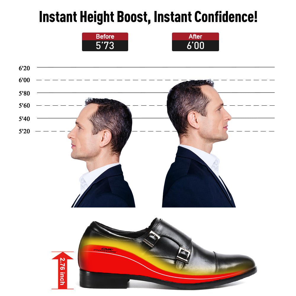7 CM / 2.76 Inches CMR CHAMARIPA Men's Cap-Toe Monk Strap Loafer Elevator Dress Shoes