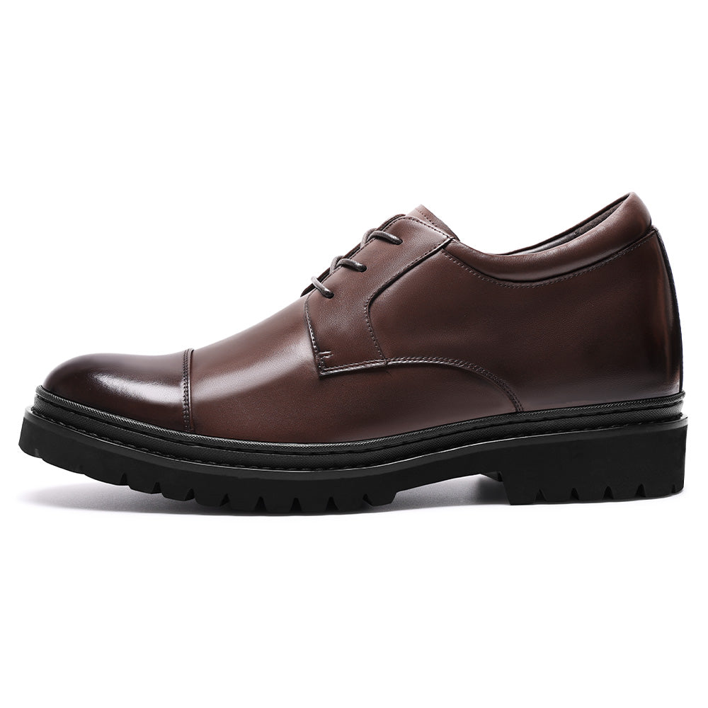 9CM / 3.54 Inches CMR CHAMARIPA Men’s Elevator Dress Shoes | Light Brown Leather Cap-Toe Derby Shoes