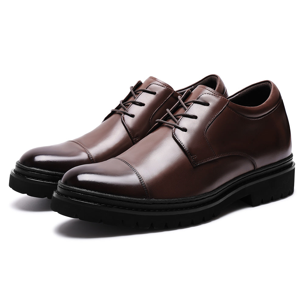 9CM / 3.54 Inches CMR CHAMARIPA Men’s Elevator Dress Shoes | Light Brown Leather Cap-Toe Derby Shoes