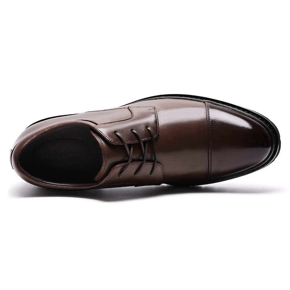 9CM / 3.54 Inches CMR CHAMARIPA Men’s Elevator Dress Shoes | Light Brown Leather Cap-Toe Derby Shoes