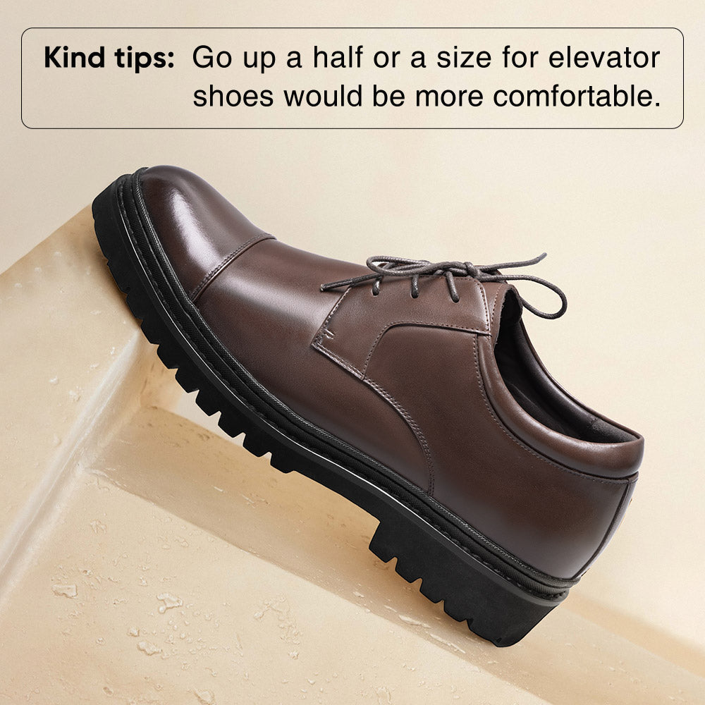 9CM / 3.54 Inches CMR CHAMARIPA Men’s Elevator Dress Shoes | Light Brown Leather Cap-Toe Derby Shoes