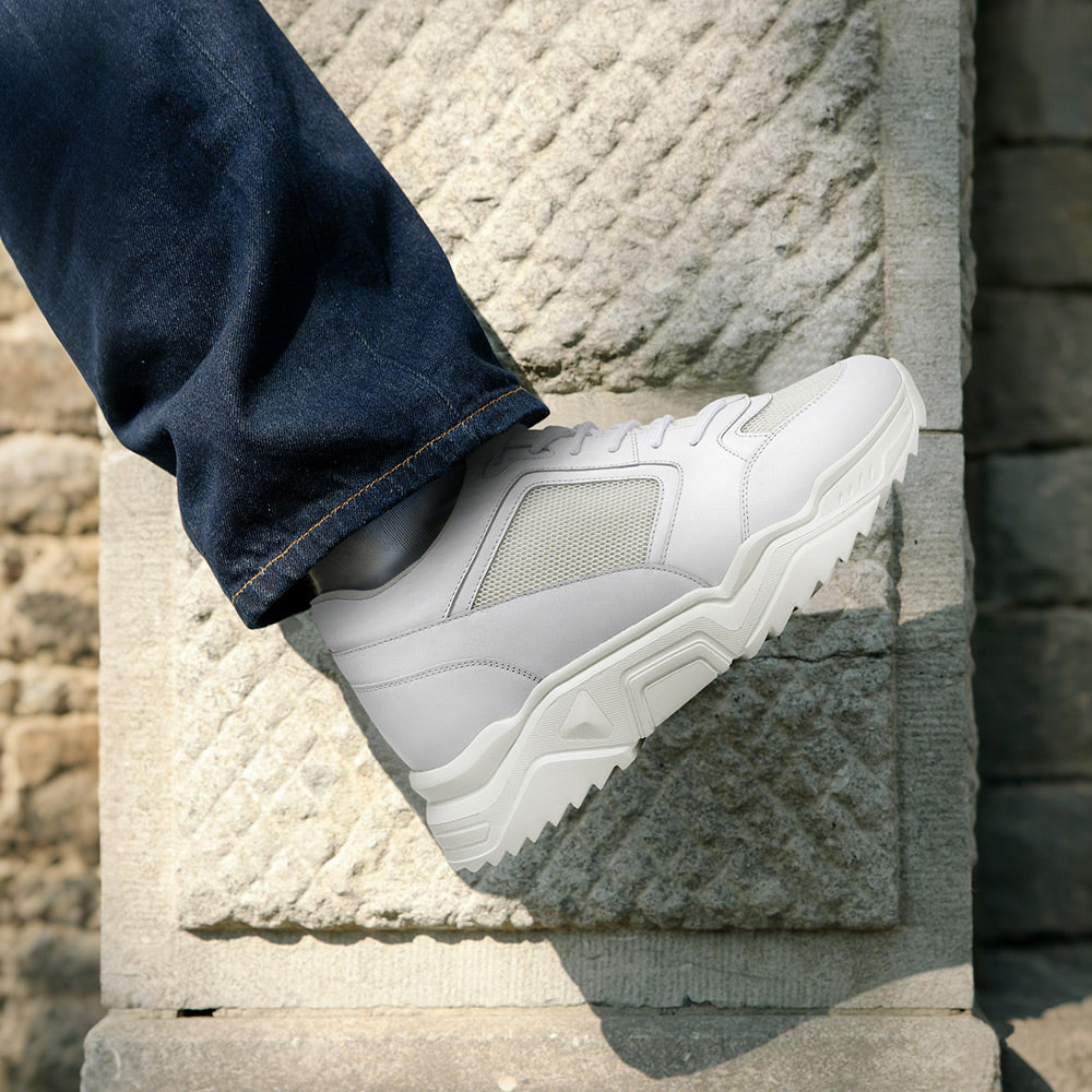 10 CM/3.94 Inches CMR CHAMARIPA Men's White Leather Height Increasing Sneakers