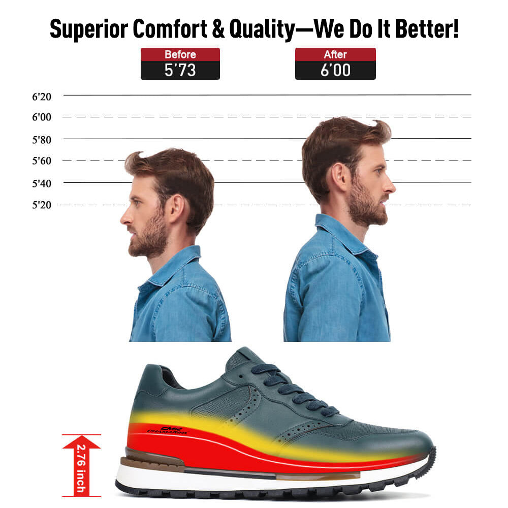 7 CM/2.76 Inches CMR CHAMARIPA Men's Blue Leather Elevator Sneaker
